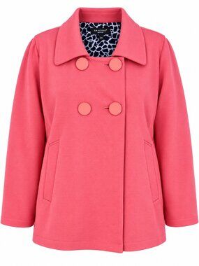 SANDRO Pink Peacoat 3X Double Breasted Statement Coat Giraffe Print Lined Plus